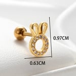 Gold color / 1 Piece Simple Series Classic Rabbit Copper  Gold Color Zircon Women's Stud Earrings Picture2